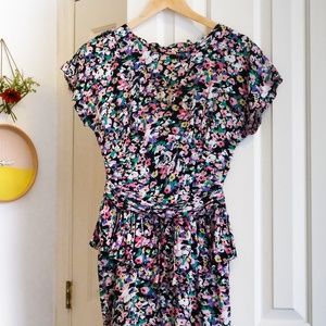 Vintage Floral Peplum Dress with Cinched Bodice